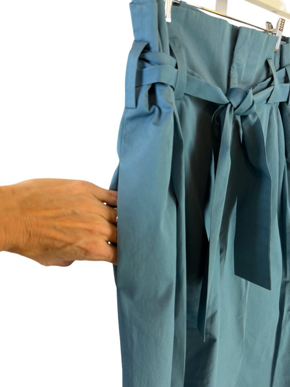 Zara Teal High Waist Pleated Wide Leg Paper Bag Waist Pockets Ankle Palazzo XL - Picture 5 of 12